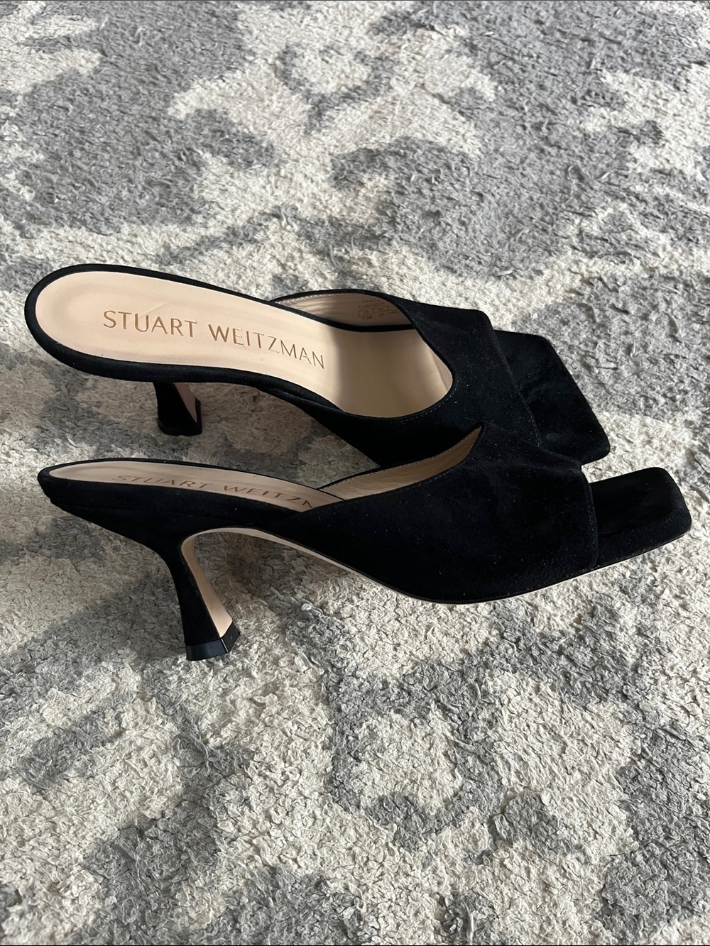 Stuart Weitzman Tia Square Toe Suede Mule Sandal